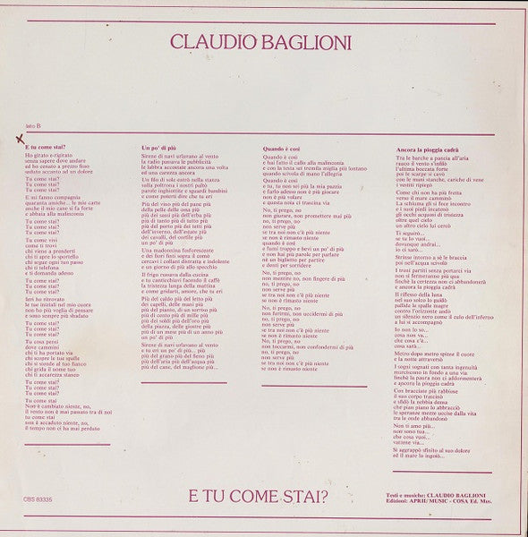 Claudio Baglioni - E Tu Come Stai?