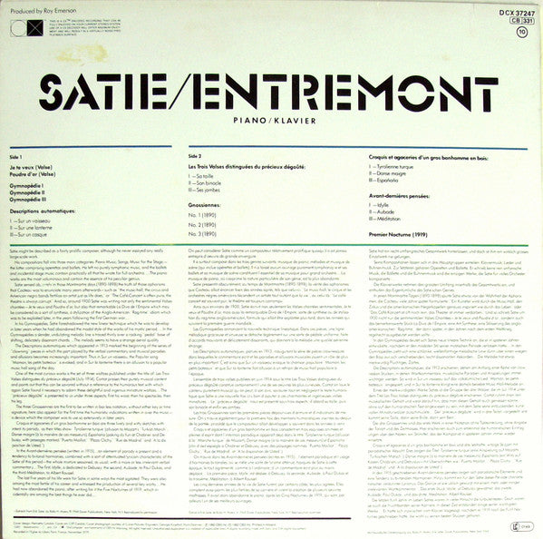 Satie / Entremont ‎– Piano / Klavier