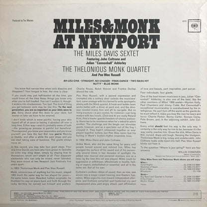 The Miles Davis Sextet Featuring John Coltrane And "Cannonball" Adderley / The Thelonious Monk Quartet And Pee Wee Russell ‎– Miles & Monk At Newport
