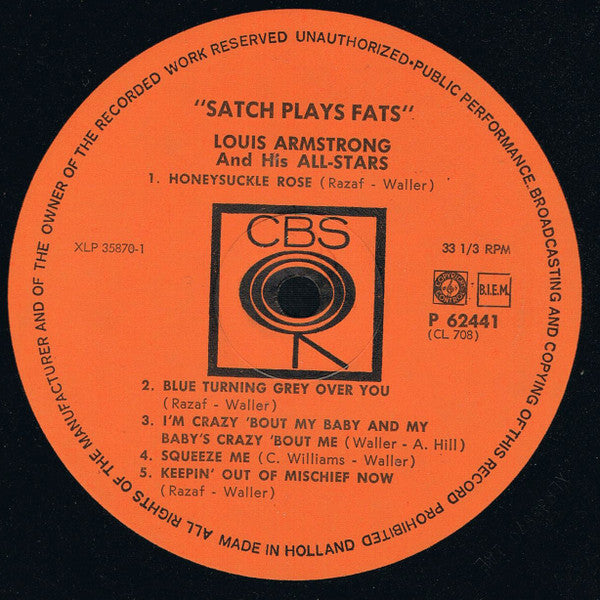 Louis Armstrong And His All-Stars - Satch Plays Fats: A Tribute To The Immortal Fats Waller By Louis Armstrong And His All-Stars