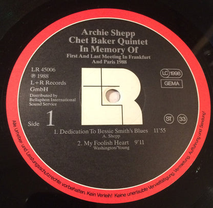 Archie Shepp - Chet Baker Quintet - In Memory Of (First And Last Meeting In Frankfurt And Paris 1988)