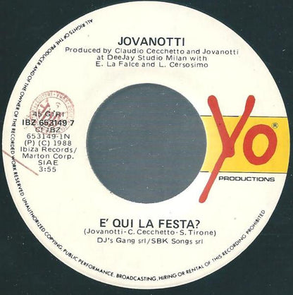Jovanotti - È Qui La Festa? (7")