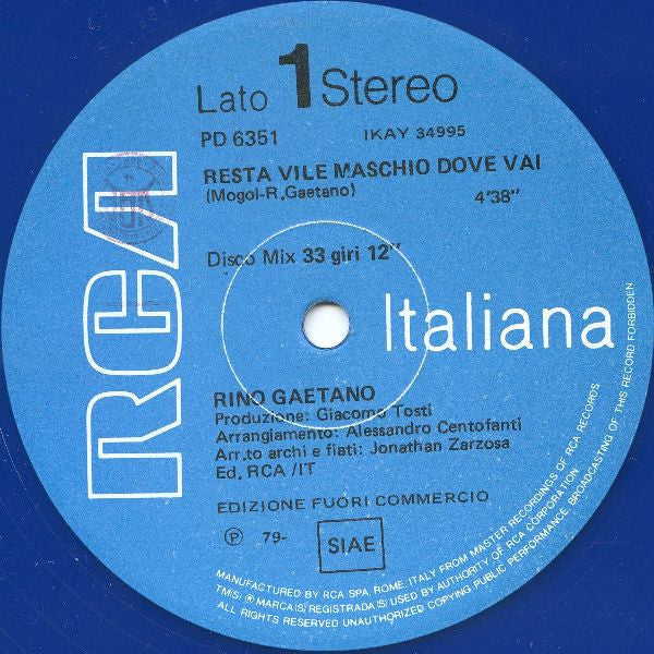 Rino Gaetano - Resta Vile Maschio, Dove Vai?