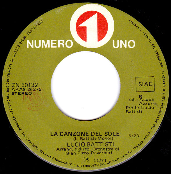 Lucio Battisti - La Canzone Del Sole (7")