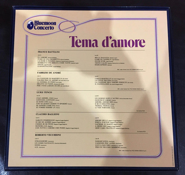 Franco Battiato, Fabrizio De André, Luigi Tenco, Claudio Baglioni, Roberto Vecchioni – Tema D'Amore  (box)