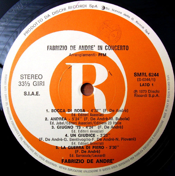 Fabrizio De André - Fabrizio De André In Concerto - Arrangiamenti PFM