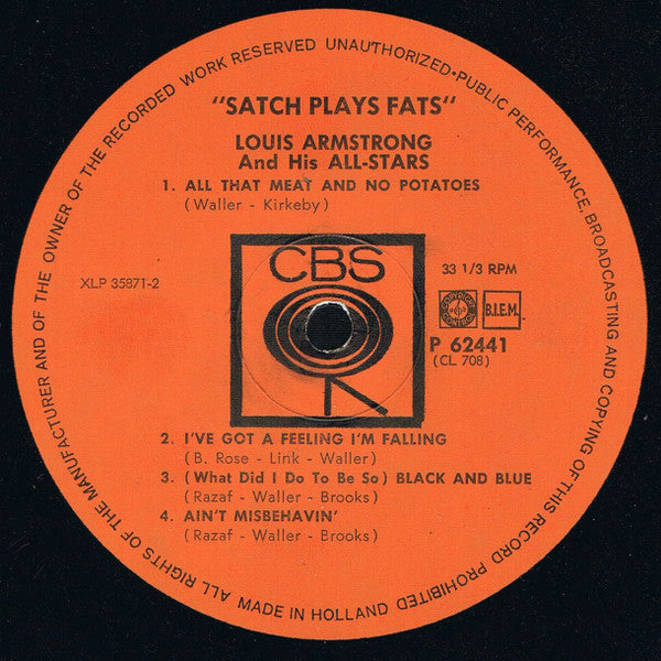 Louis Armstrong And His All-Stars - Satch Plays Fats: A Tribute To The Immortal Fats Waller By Louis Armstrong And His All-Stars