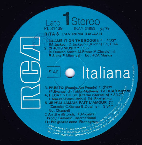 Rita & L'Anonima Ragazzi ‎– Rita & L'Anonima Ragazzi