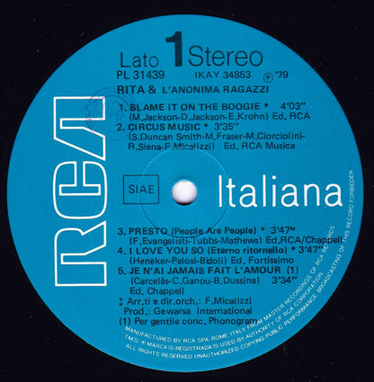 Rita & L'Anonima Ragazzi ‎– Rita & L'Anonima Ragazzi