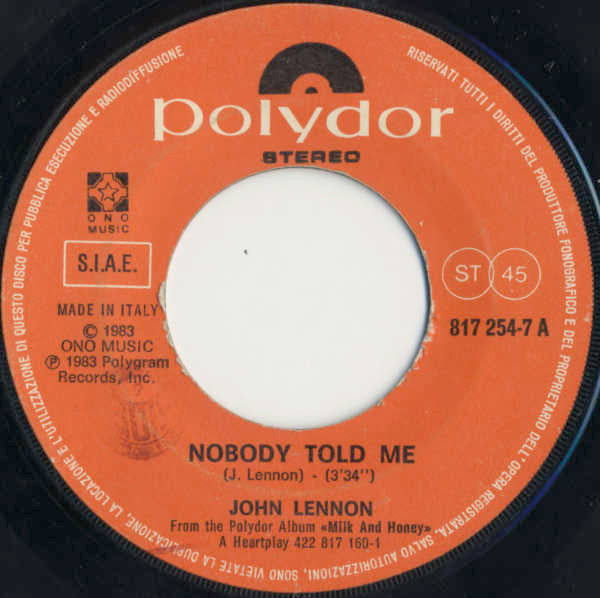 John Lennon - Nobody Told Me / O' Sanity (7")