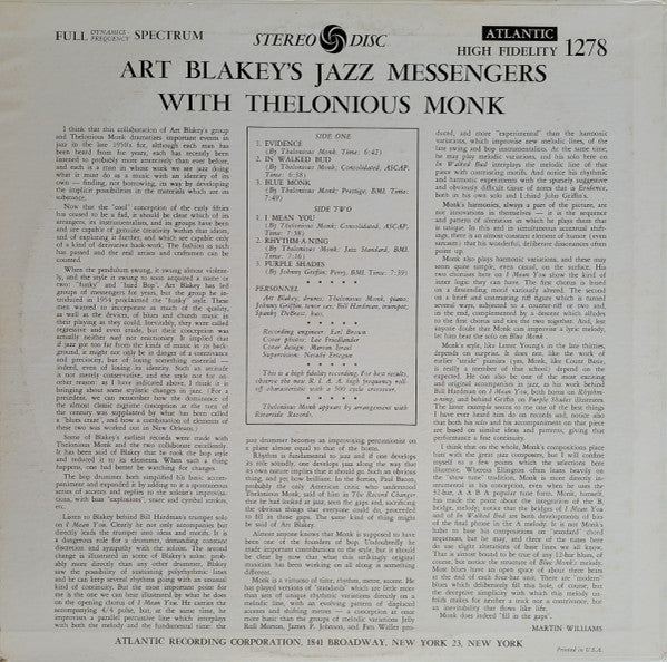 Art Blakey & The Jazz Messengers - Art Blakey's Jazz Messengers With Thelonious Monk