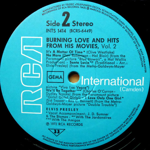 Elvis Presley - Burning Love And Hits From His Movies, Vol. 2