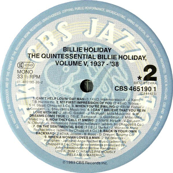 Billie Holiday - The Quintessential Billie Holiday Volume 5, 1937-1938