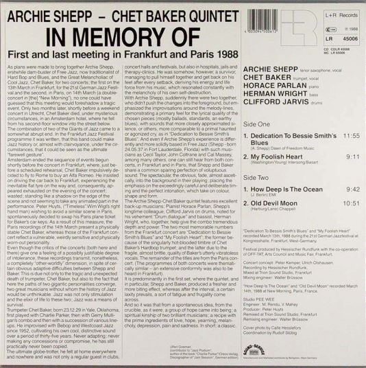 Archie Shepp - Chet Baker Quintet - In Memory Of (First And Last Meeting In Frankfurt And Paris 1988)