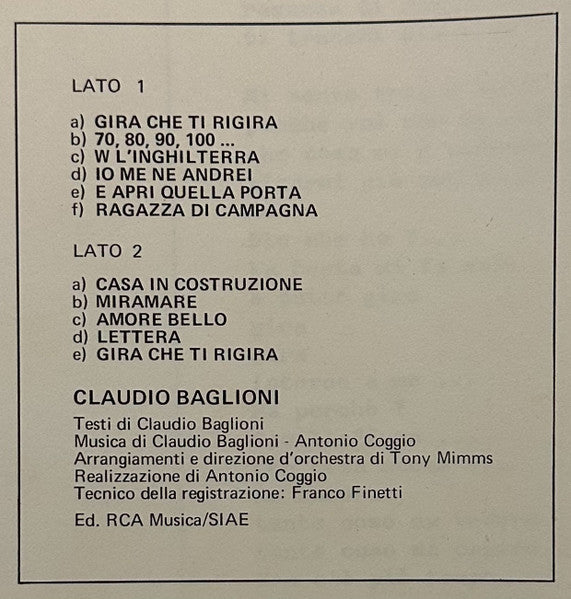 Claudio Baglioni - Gira Che Ti Rigira Amore Bello