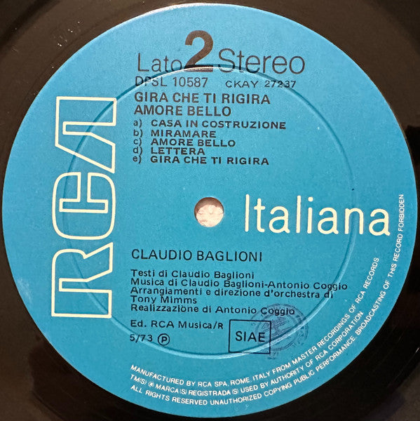 Claudio Baglioni - Gira Che Ti Rigira Amore Bello