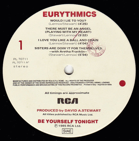 Eurythmics ‎– Be Yourself Tonight