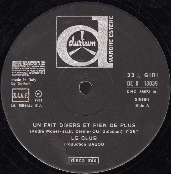 Le Club ‎– Un Fait Divers Et Rien De Plus